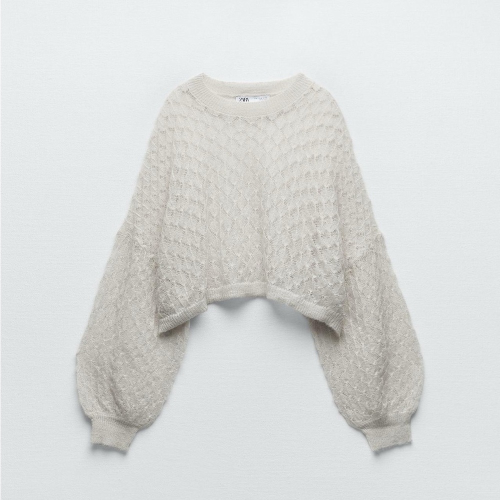 Pointelle knit sweater gray mesh never worn